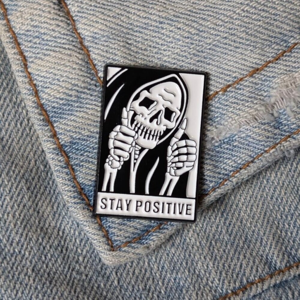 (5/$20) Grim Reaper Stay Positive Enamel Pin